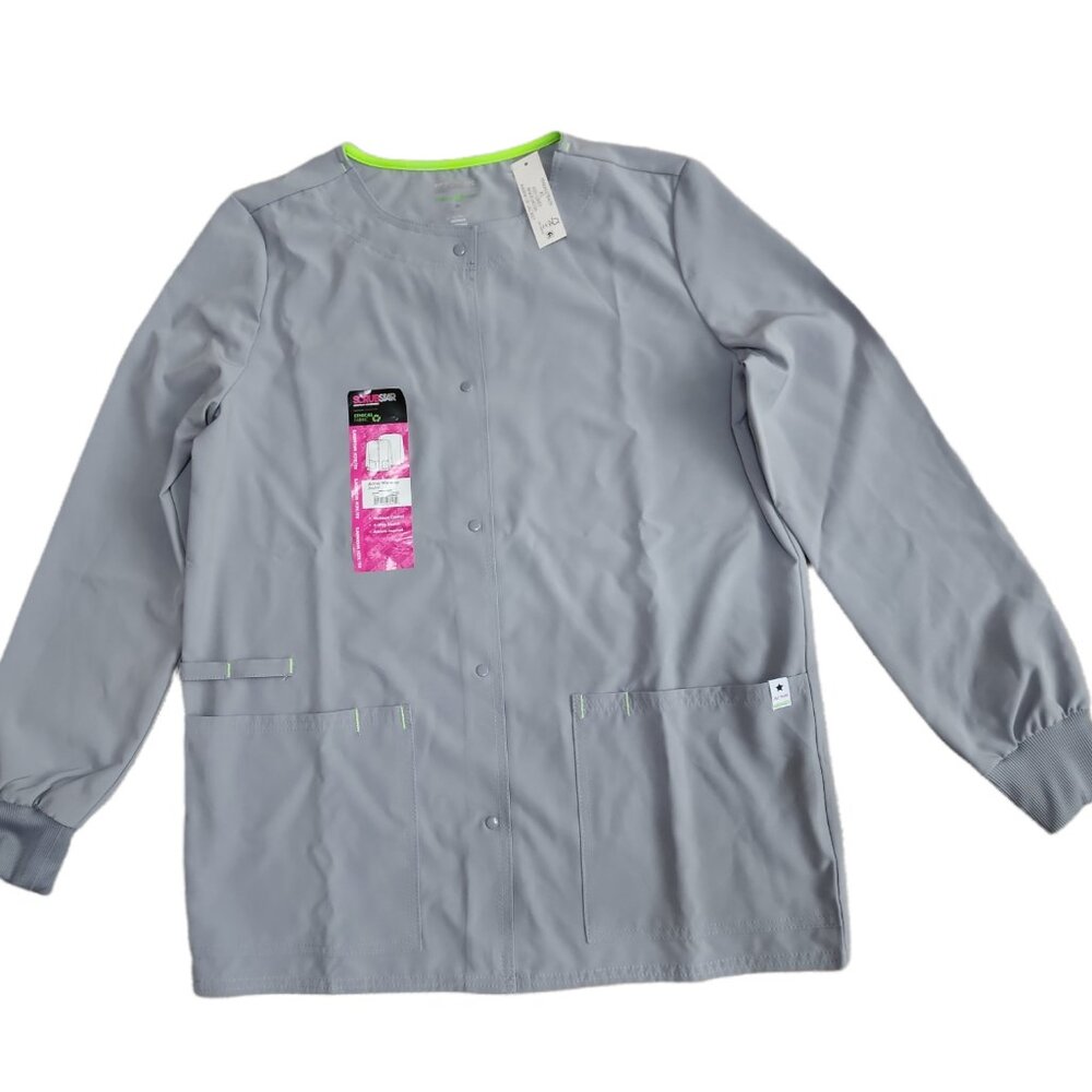 Scrubstar Womens Warm Up Premium Scrub Top Jacket Snap Front Stretch Ash Grey